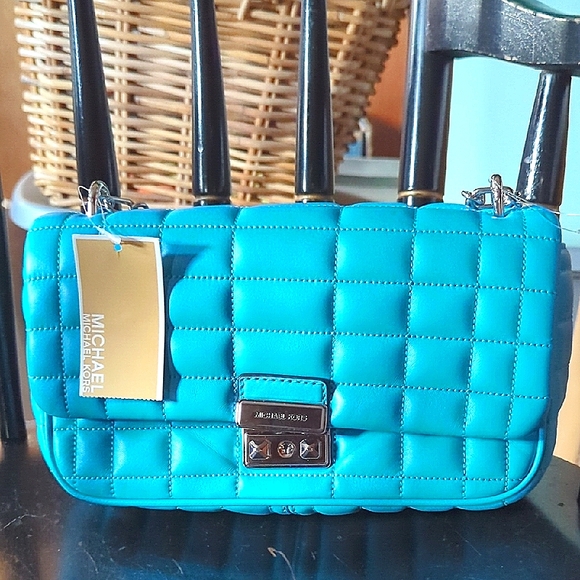 Michael Kors Turquoise Leather Quilted Shoulder Bag - Picture 1 of 10